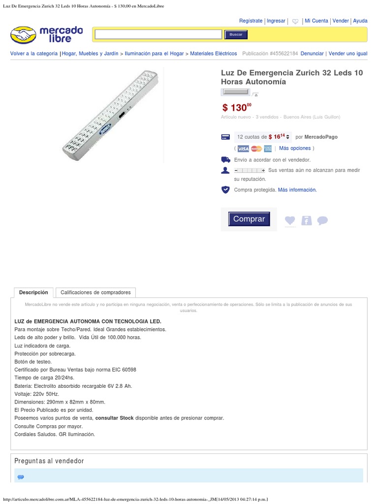 Luz de Emergencia Zurich 32 Leds 10 Horas Autonomía 130,00 en