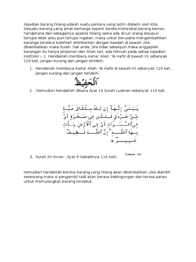 Amalan Barang Hilang Pdf