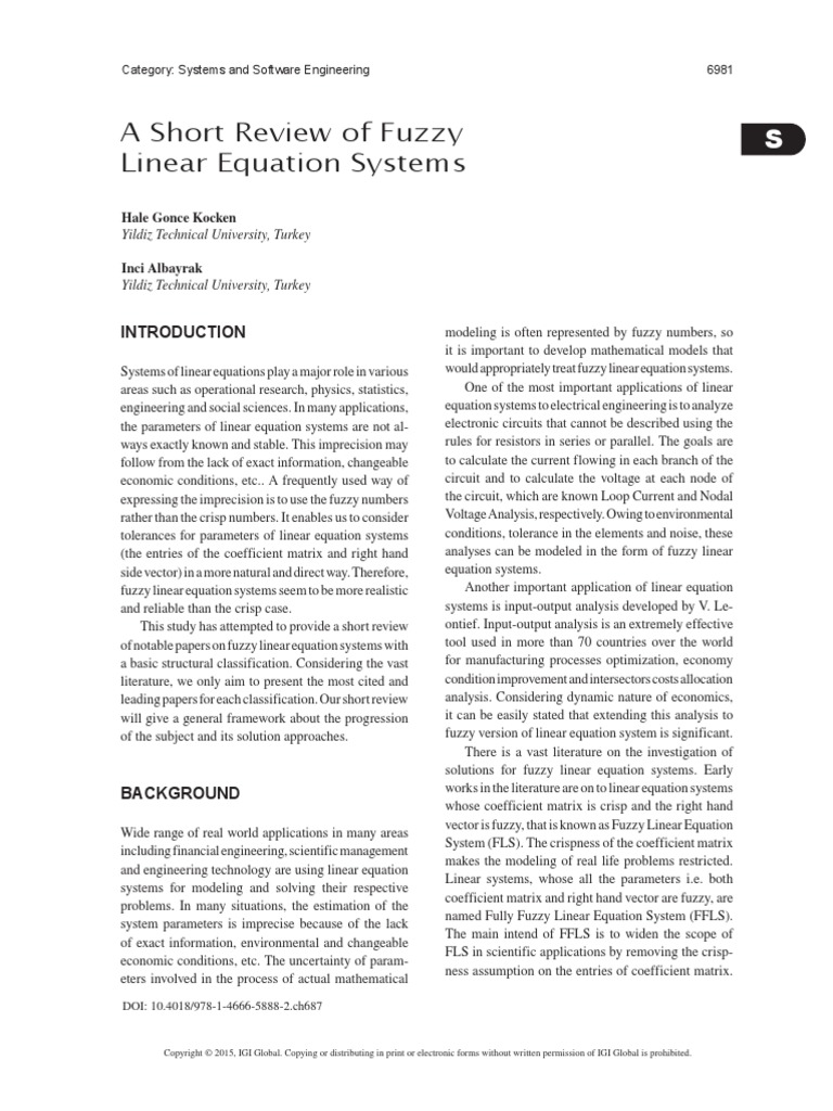 A Short Review of Fuzzy Linear Equation Systems | PDF | System Of ...