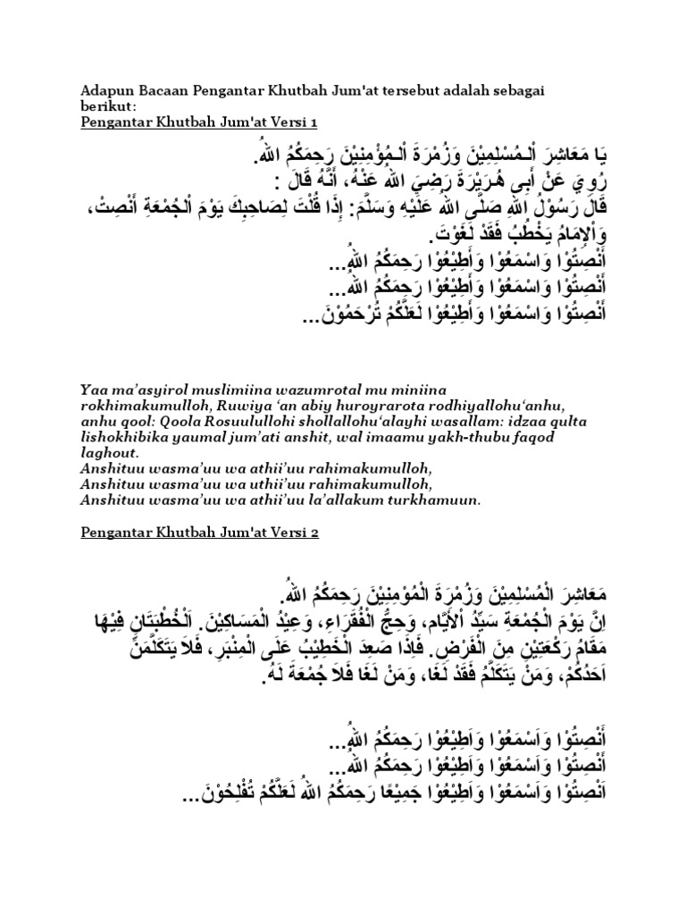 Adapun Bacaan Pengantar Khutbah Jum
