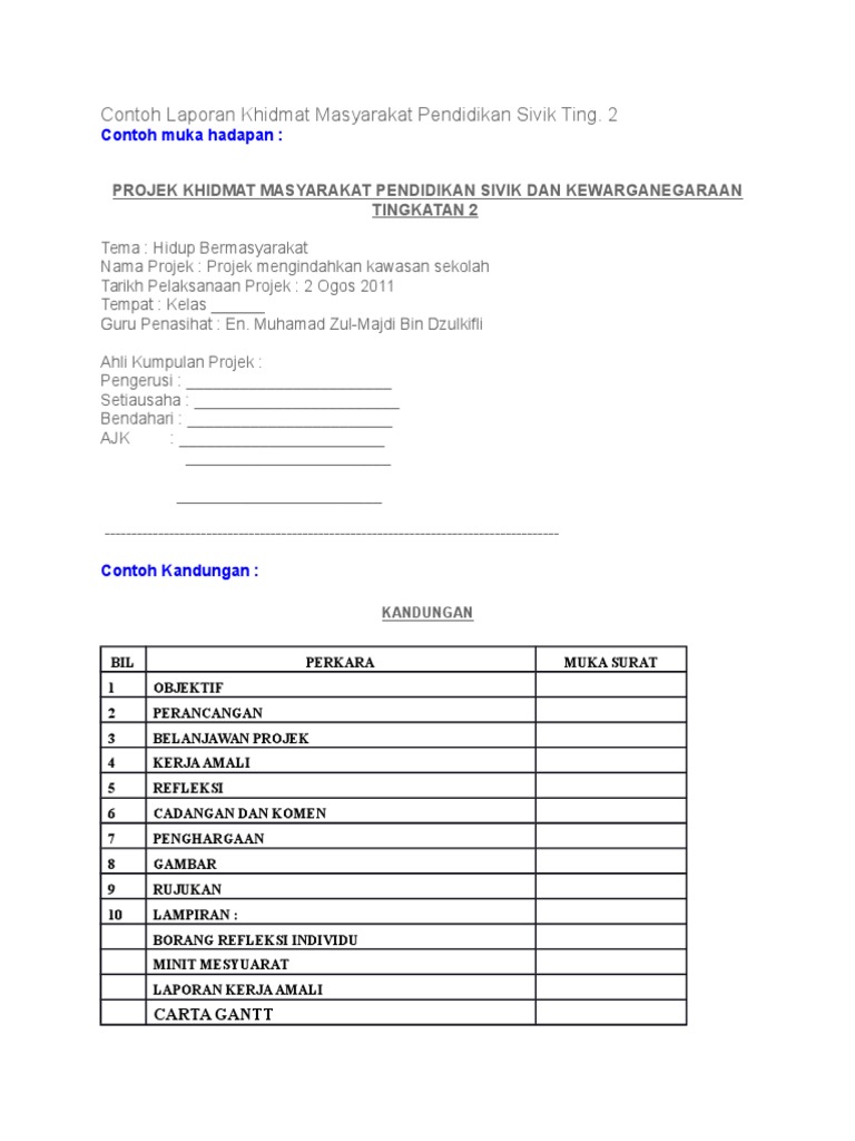 Contoh Laporan Khidmat Masyarakat Pendidikan Sivik Ting Docx