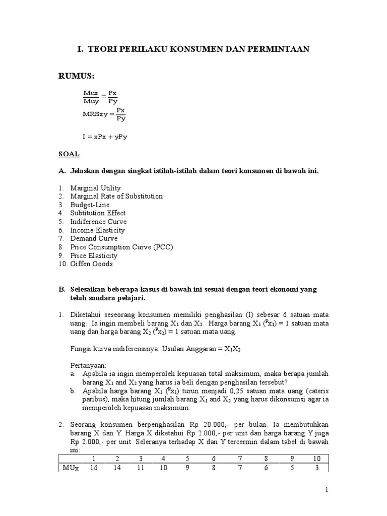 Contoh Soal Total Utility
