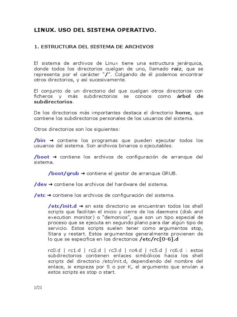 Gestión de Archivos y Directorios Linux | PDF | Tabla (base de datos ...