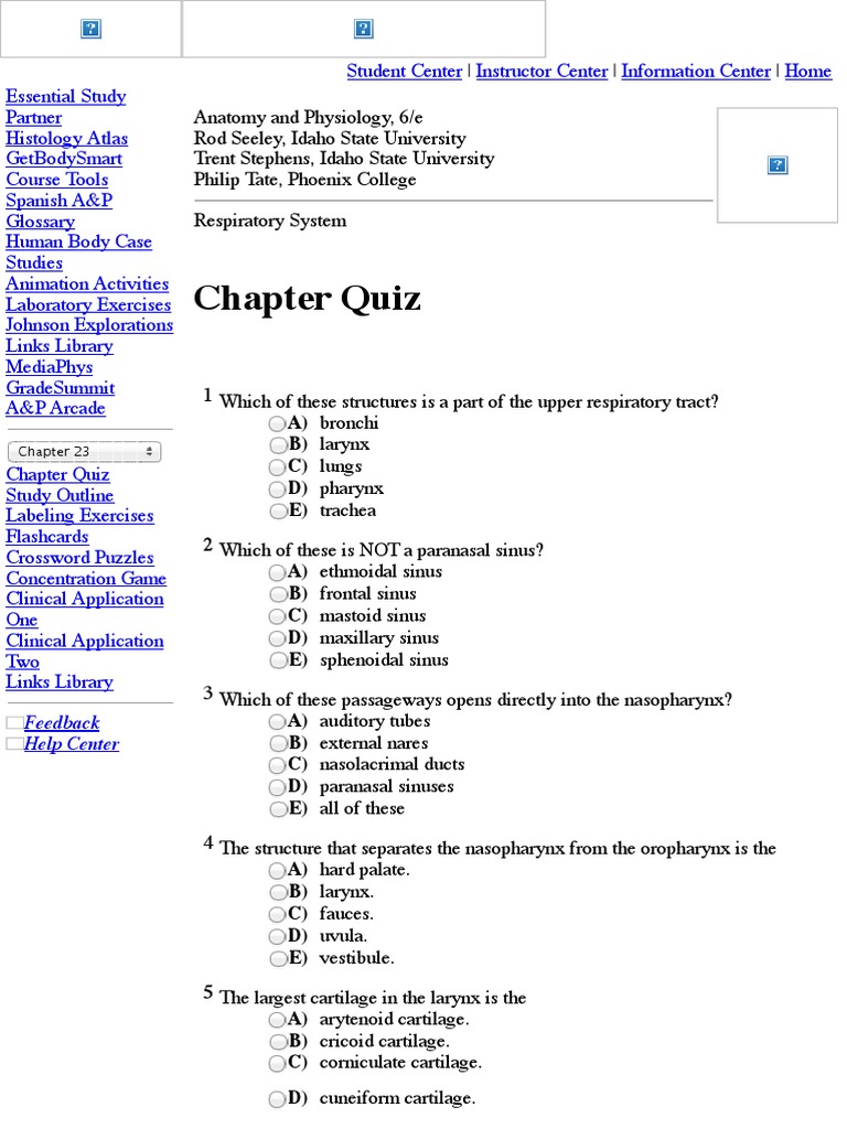 Anatomy & Physiology: Respiratory Quiz | PDF | Lung | Respiratory System