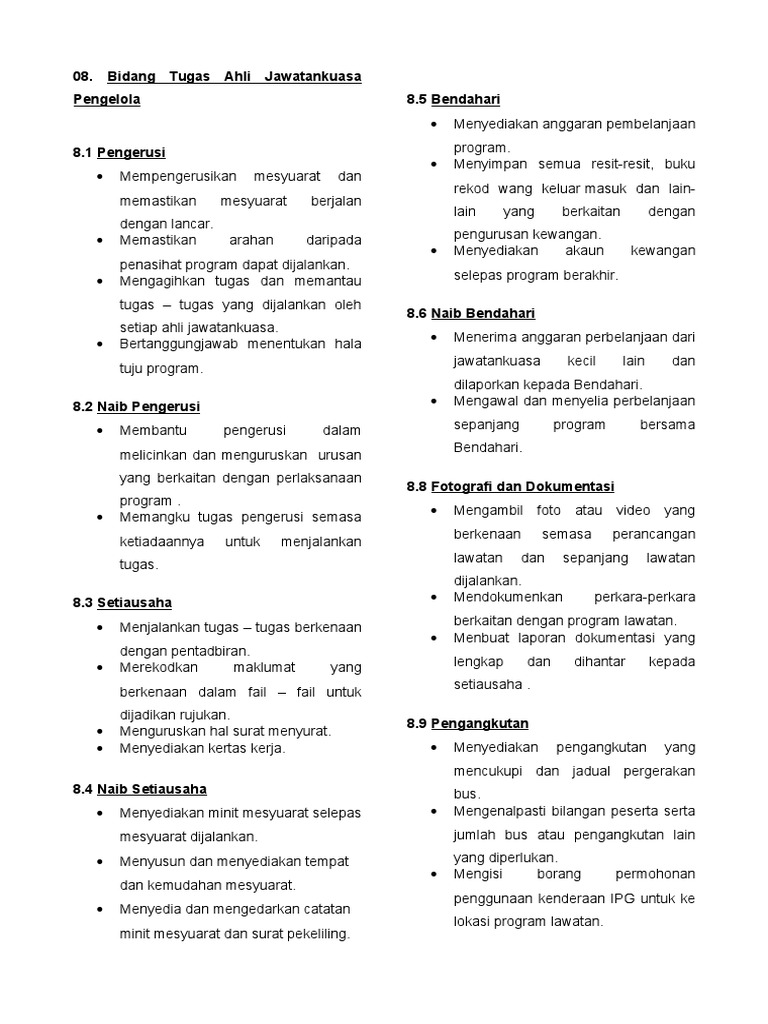 Bidang Tugas Ajk Pengelola Lawatan Pke 3023 Pdf