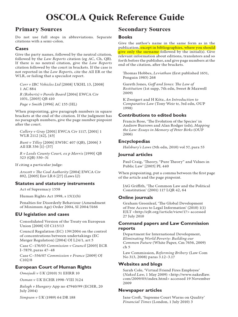 Oscola Reference Guide