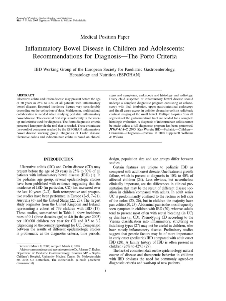 Inflammatory Bowel Disease in Children and Adolescents