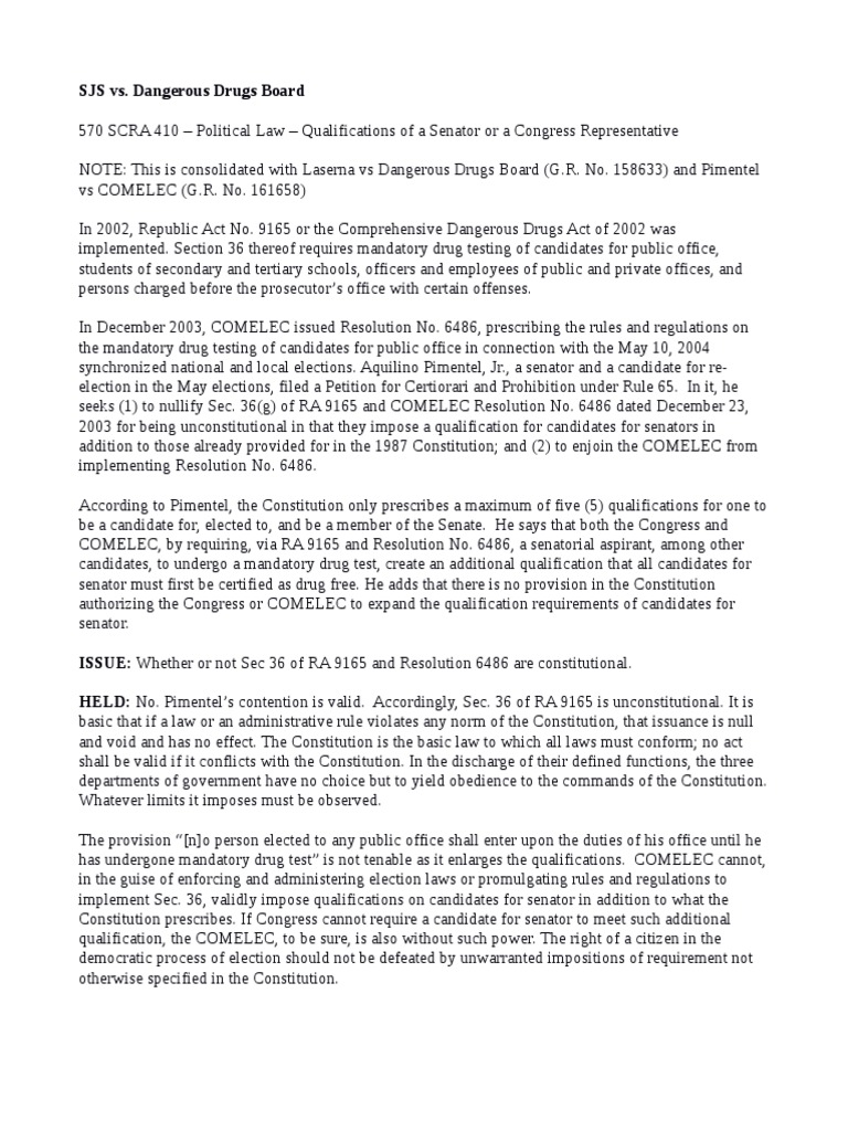 Constitutional Challenge to Mandatory Drug Testing Requirement for