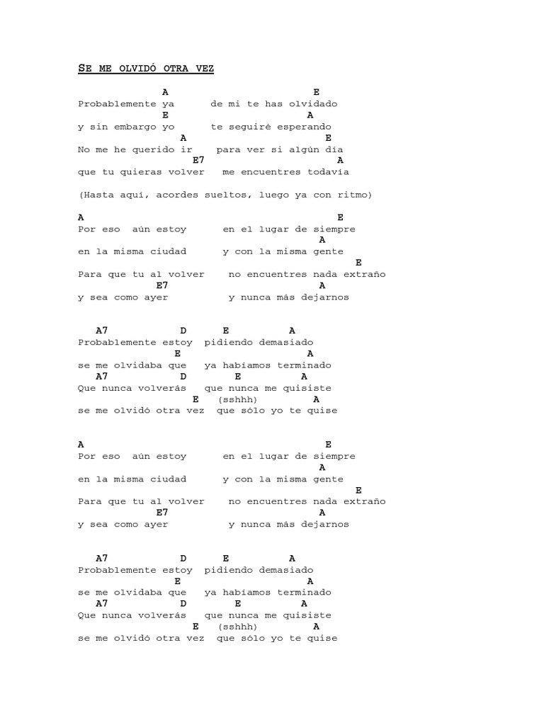 Acordes - Se Me Olvidó Otra Vez (Maná) | PDF, image size:768x1024