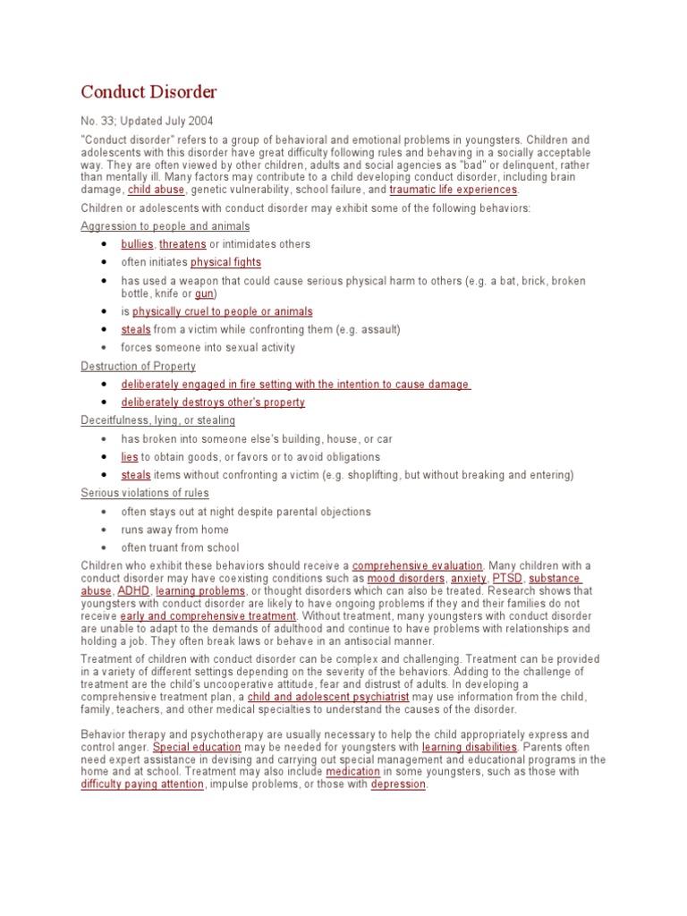 Conduct Disorder | PDF | Anti Social Behaviour | Mental Disorder