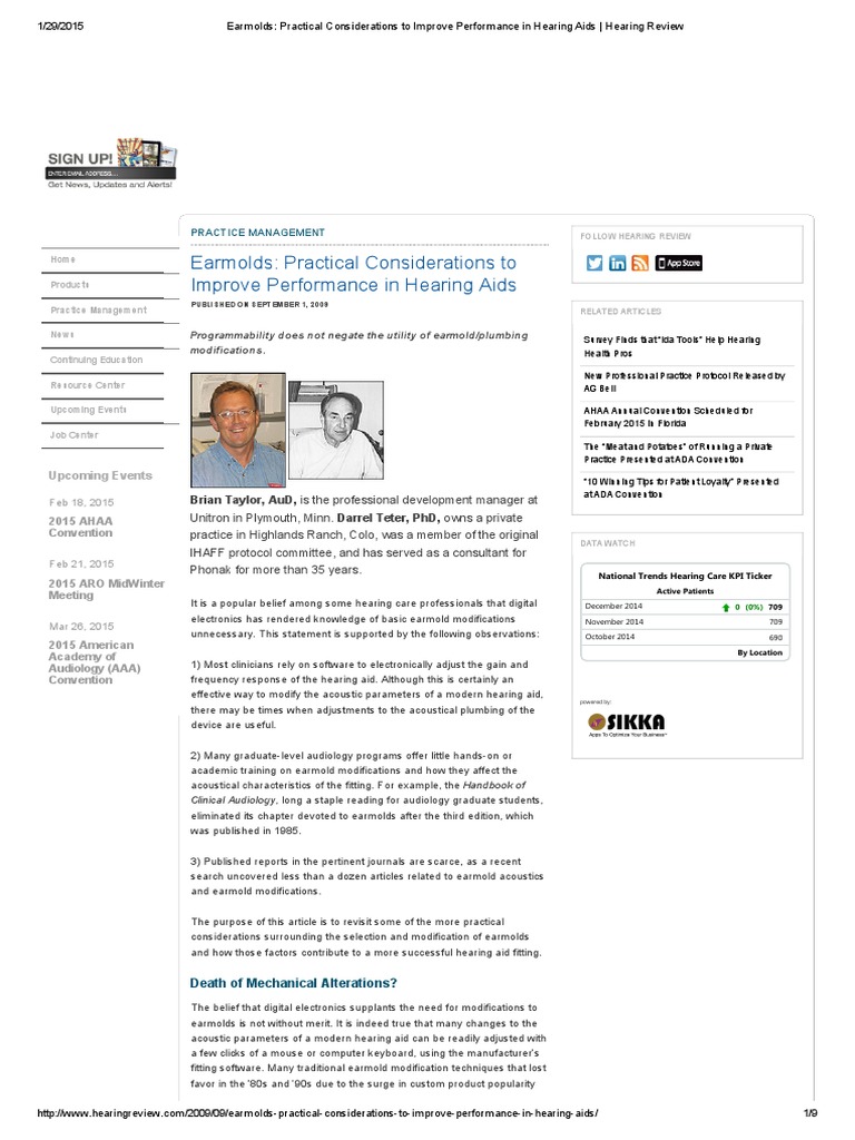 Earmolds Practical Considerations To Improve Performance in Hearing ...