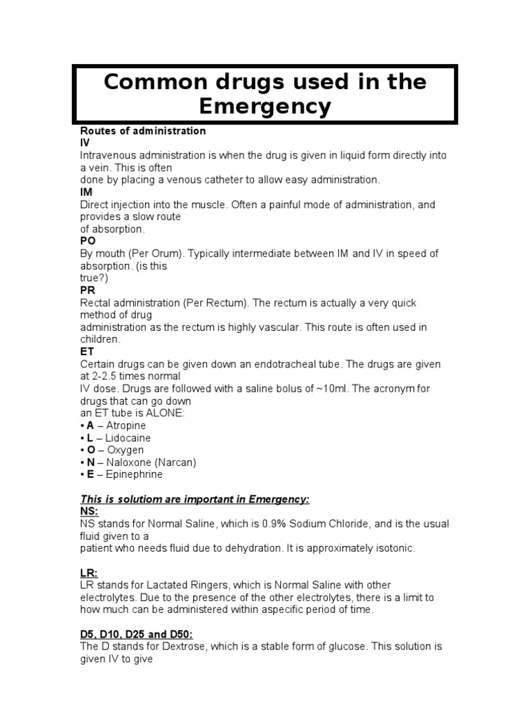 Common Emergency Drugs and Their Uses | PDF | Intravenous Therapy | Heart