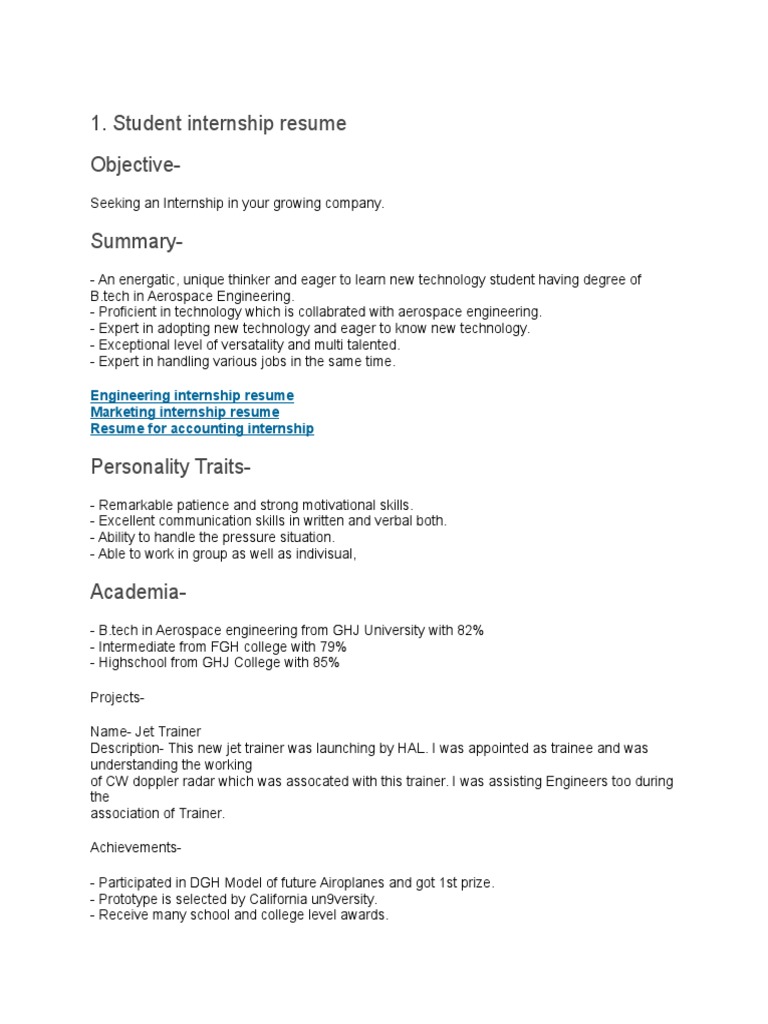 Internship Objective for Aerospace Engineering | PDF | Business