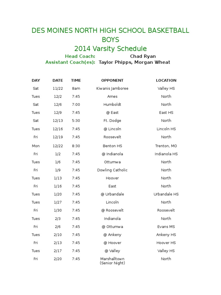 Varsityschedule | PDF