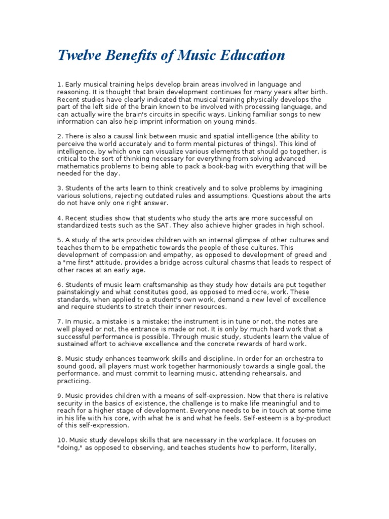 Twelve Benefits of Music Education PDF Empathy Music Education