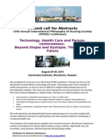 Second Call For Abstracts Technology and Health Care Karolinska Institutet Sweden 2015