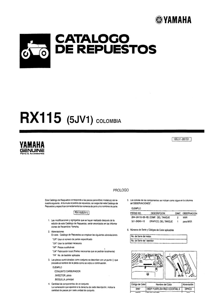 Catalogo de Repuestos RX-115 Yamaha | PDF