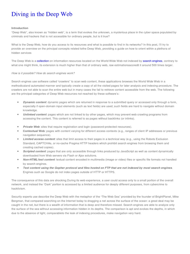 Diving in The Deep Web | PDF | Tor (Anonymity Network) | World Wide Web