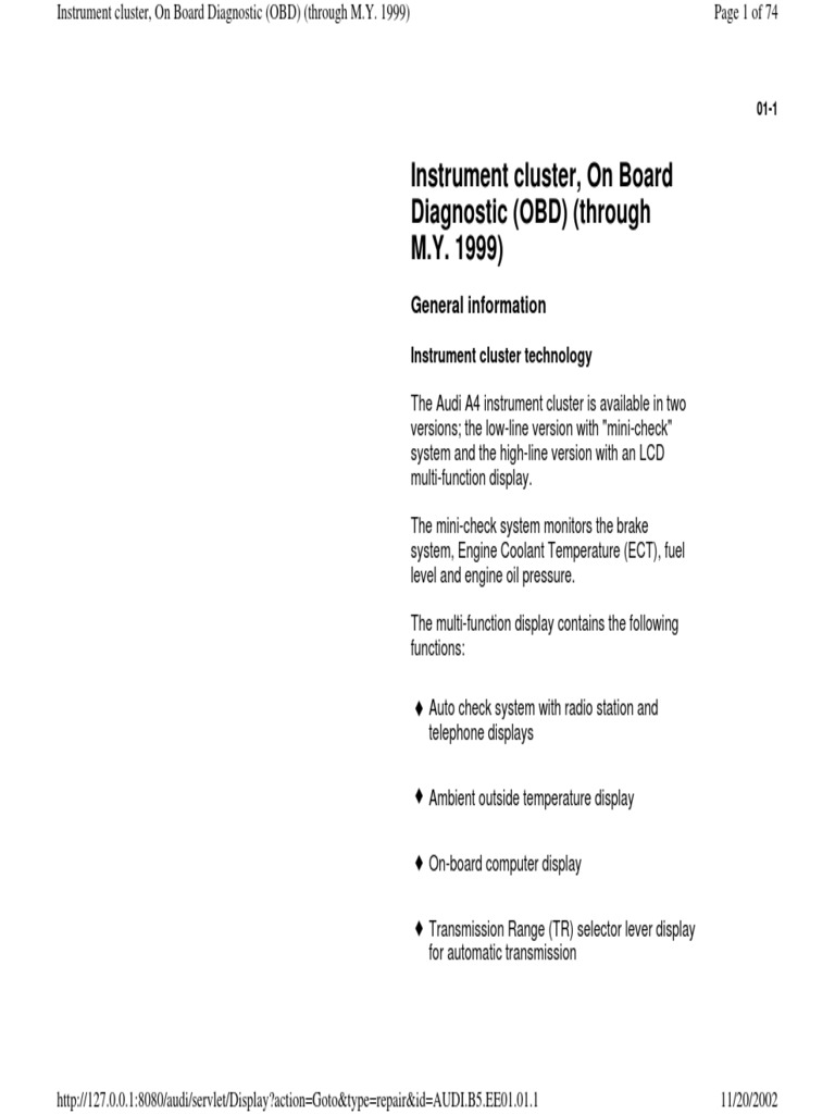Audi A4 OBD Instrument Cluster Guide | PDF | Data Transmission ...