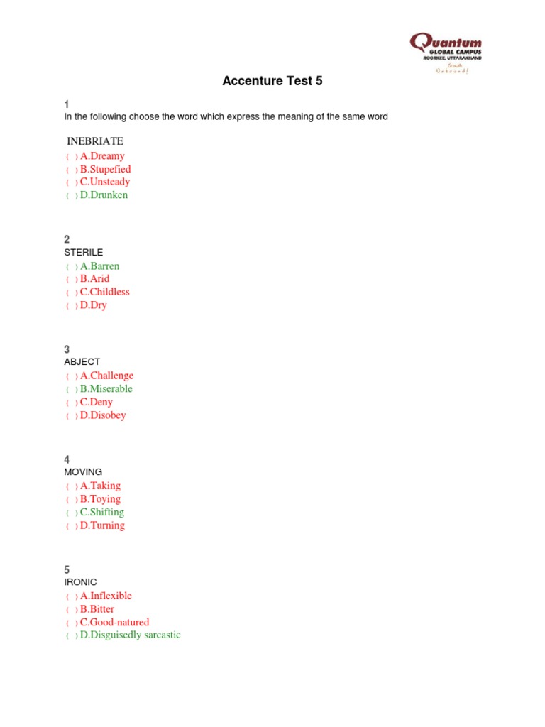 Accenture Test 5 Mathematics Nature