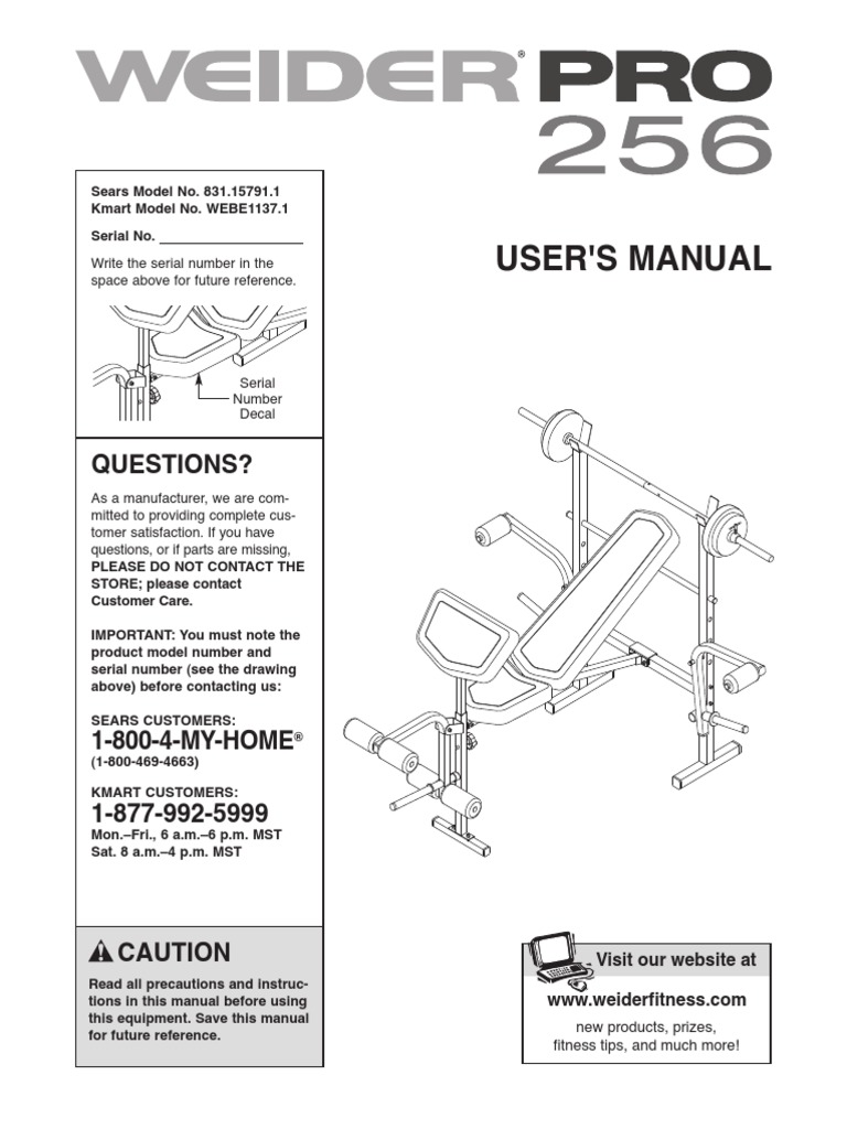 Weider Pro 256 Weight Bench Physical Exercise Strength Training