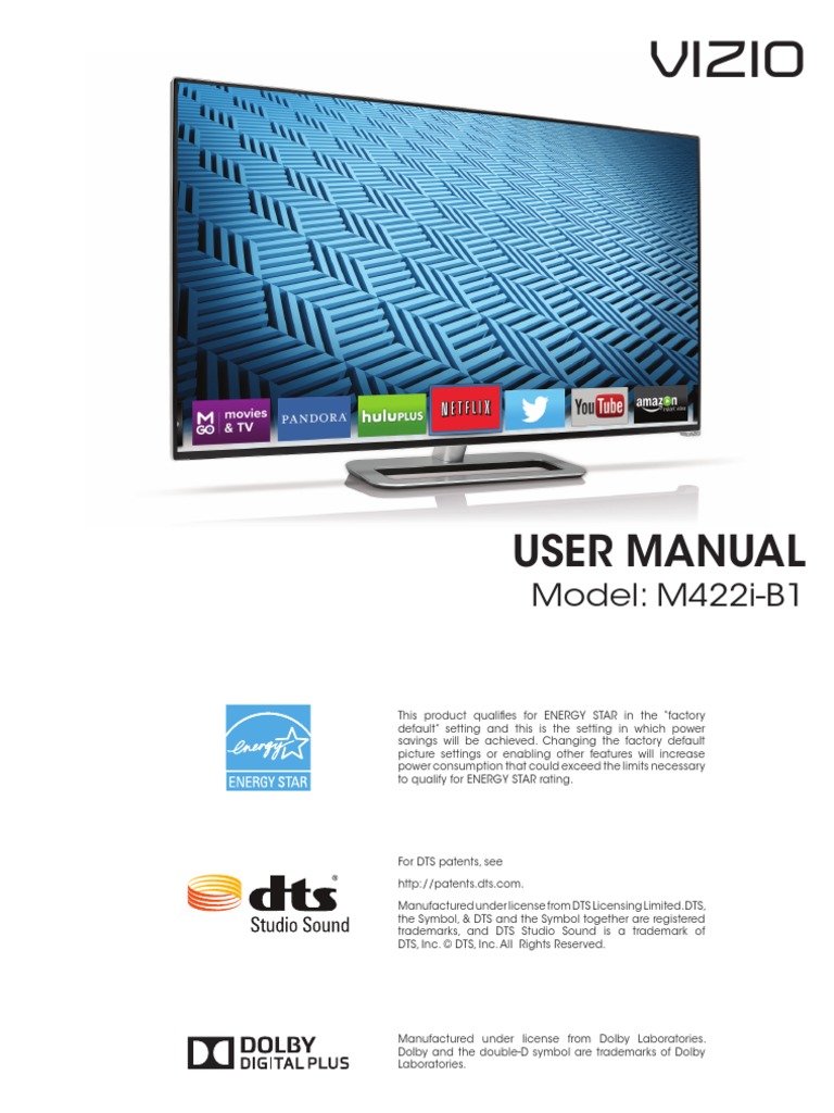 Vizio TV Model M422iB1 User Manual PDF Hdmi Cable Television