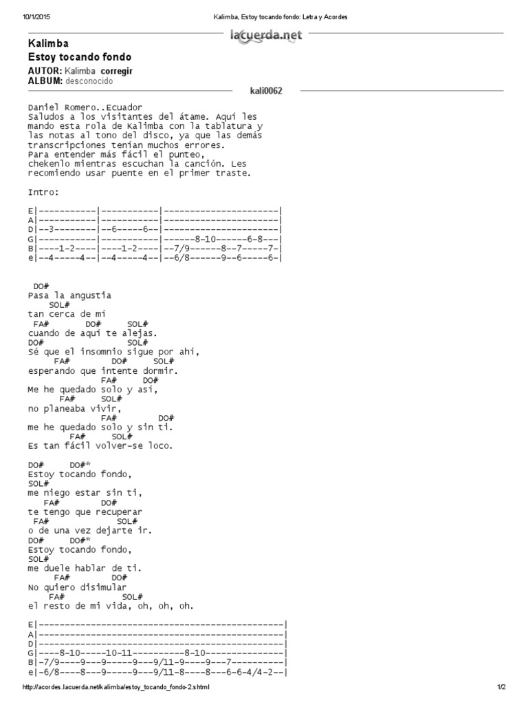 Kalimba Estoy Tocando Fondo Letra Y Acordes Pdf