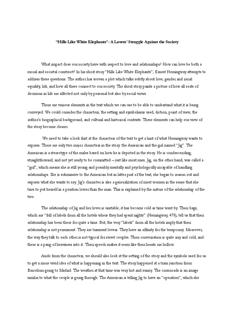 Hills Like White Elephants Relationship Analysis