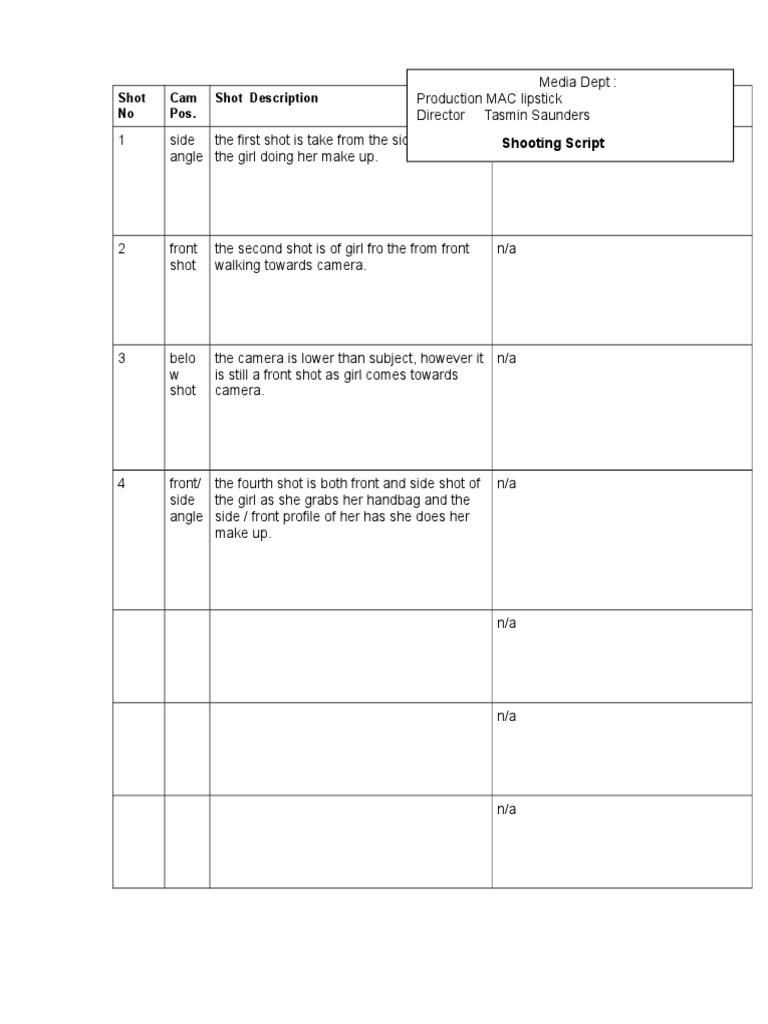 Single Camera Shooting Script1 | PDF