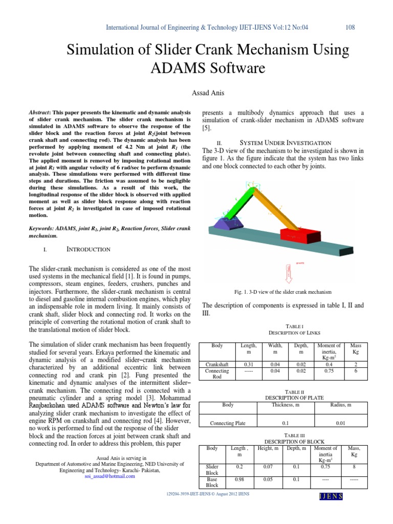 Simulation of Slider Crank Mechanism Using Adams Vies | PDF ...