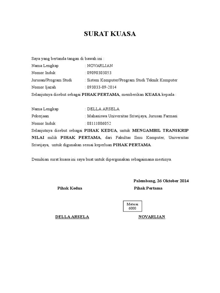 Contoh Surat Kuasa Pengambilan Ijazah Simak Gambar Berikut