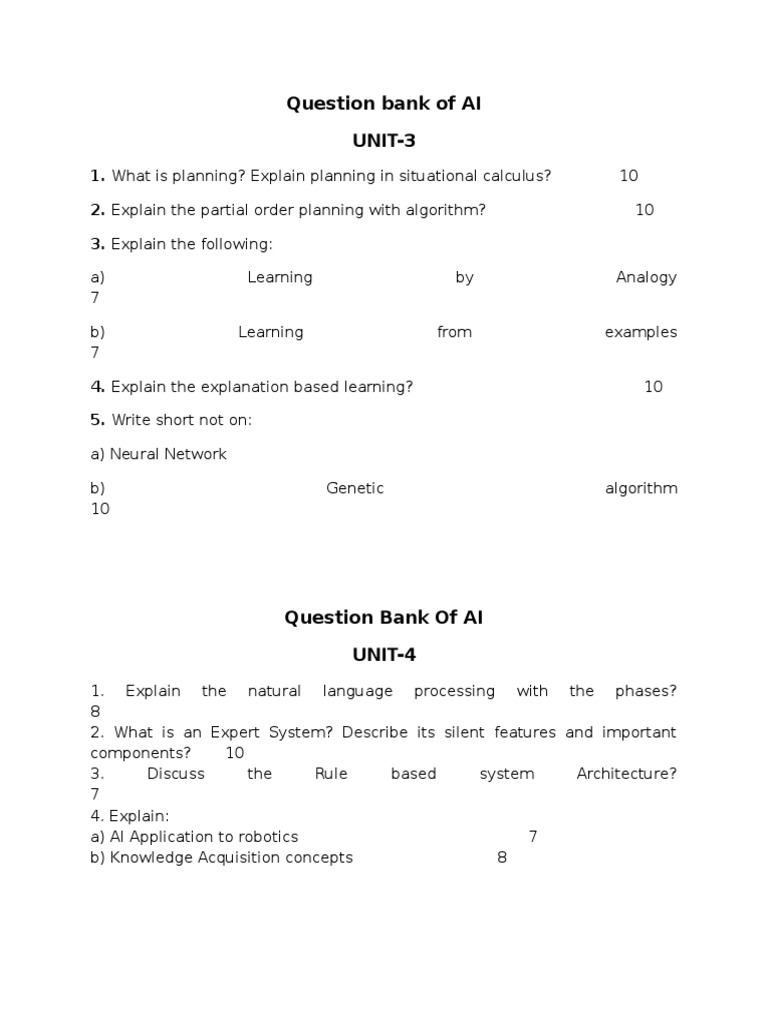 AI Question Bank for Units 3/4 | PDF | Computers | Technology & Engineering