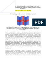 Carta abierta de D. Rafael Evita Ika, al pueblo Fang, a raíz de la detención del activista político D. Celestino Nzang Okenve en Guinea Ecuatorial.