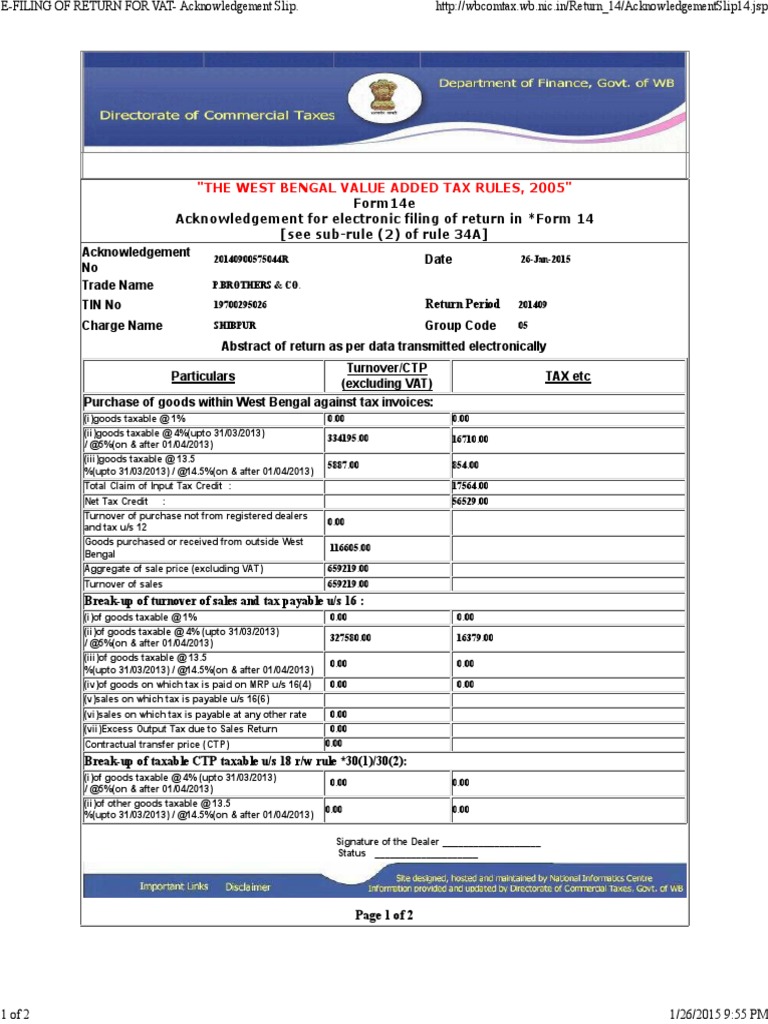 E FILING OF RETURN FOR VAT Return For Vat Acknowledgement Slip Value