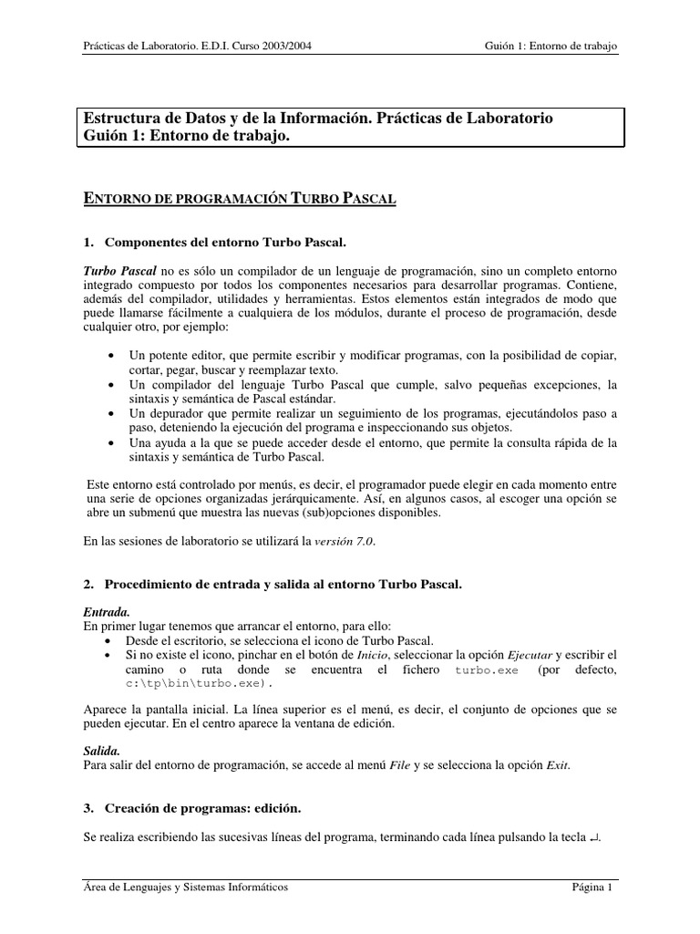 Entorno de Programación Turbo Pascal | PDF | Programa de computadora ...