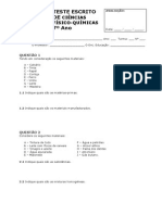 Teste escrito de ciências físico-químicas