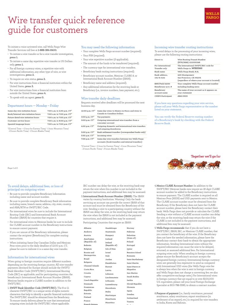 Wells Fargo Wiring Instructions Descargar gratis PDF Wire Transfer