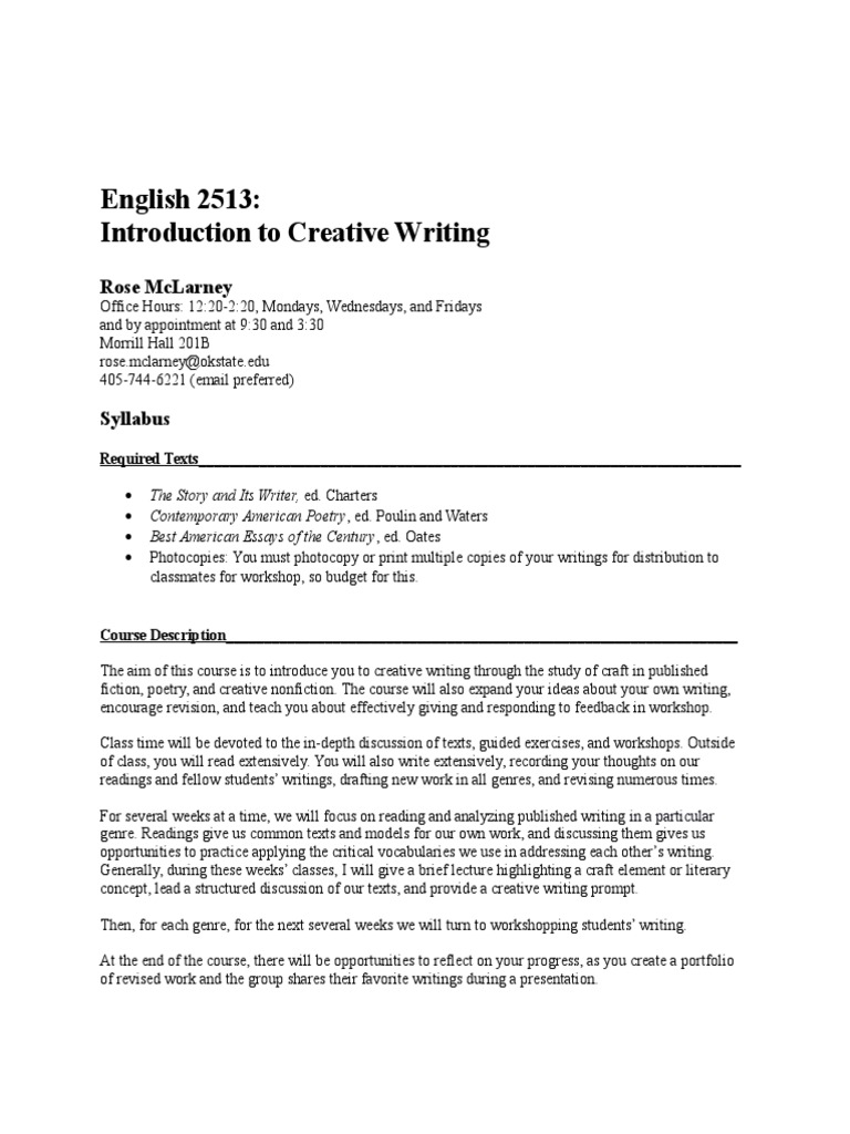 ENGLISH & CREATIVE WRITING COURSE DESCRIPTIONS