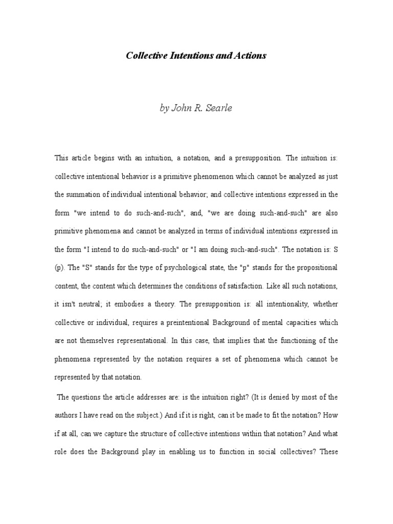 Collective Intentions Explained | PDF | Intention | Causality