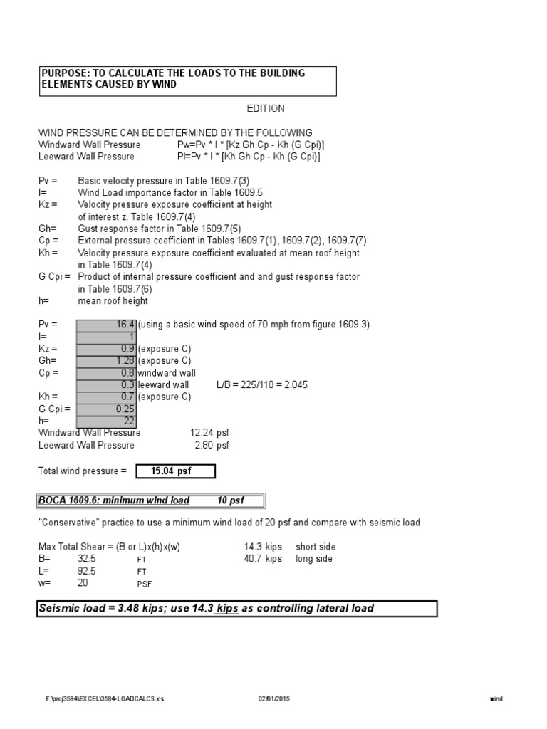 Wind Load Calculations per BOCA Code | PDF