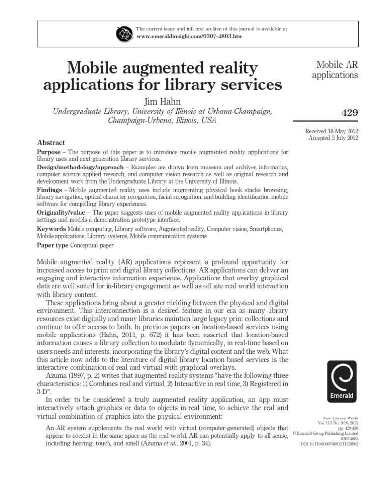 Mobil AR For Library | PDF | Augmented Reality | Libraries