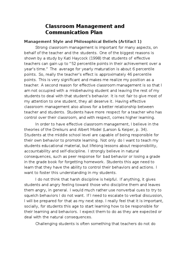 Classroom Management Plan | PDF | Classroom Management | Classroom