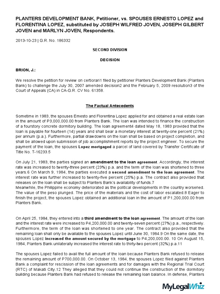 Planters Development Bank vs. Spouses Ernesto Lopez PDF Estoppel