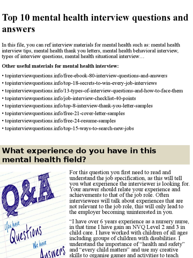 Top 10 Mental Health Interview Questions and Answers | PDF 
