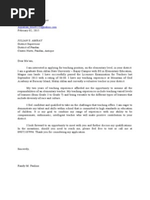 Application Letter for teaching