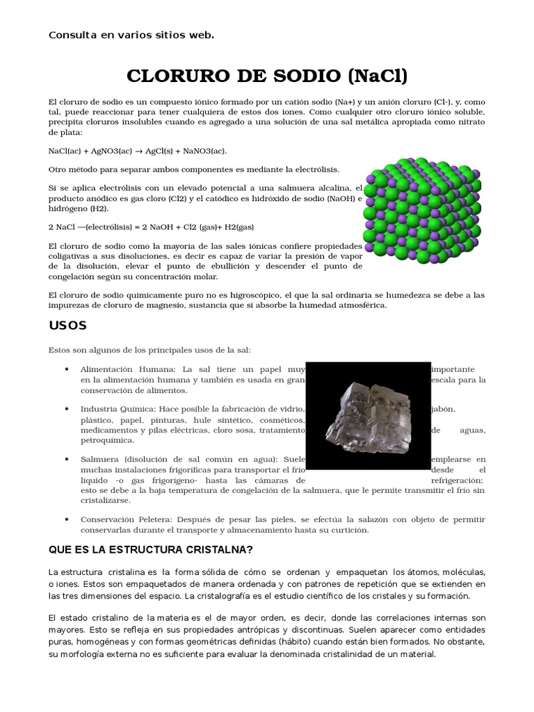 Cloruro de Sodio Cloruro de sodio Cloro