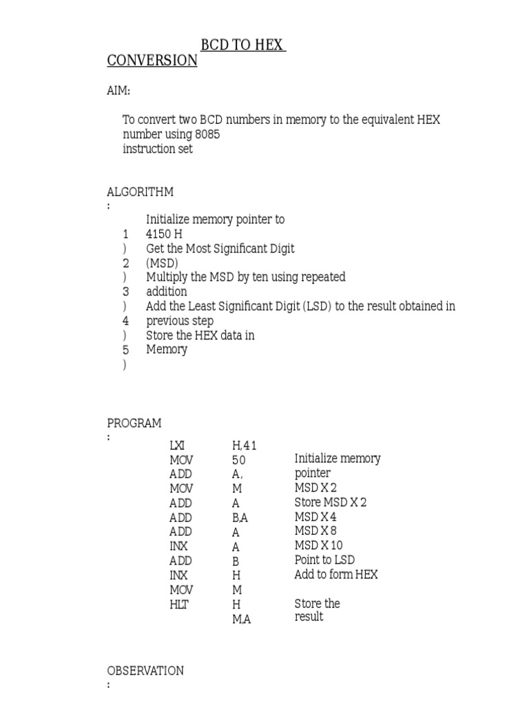 BCD To Hex Conversion PDF Binary Coded Decimal Computer Hardware