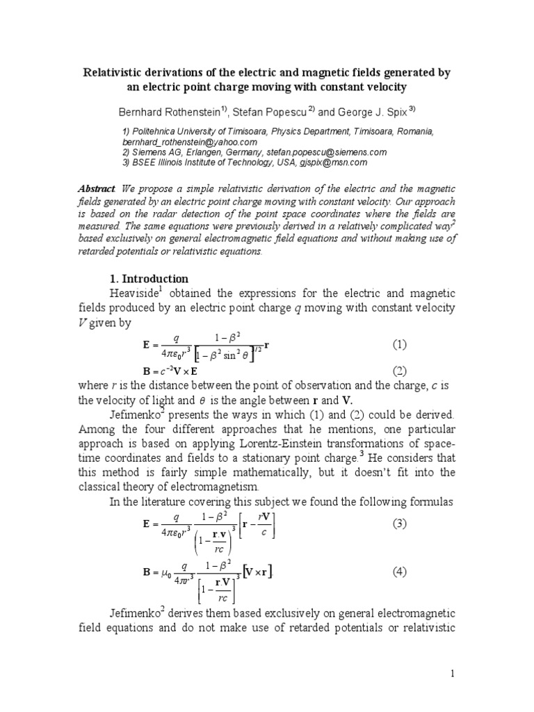 Relativistic Fields of Moving Charges | PDF | Special Relativity ...