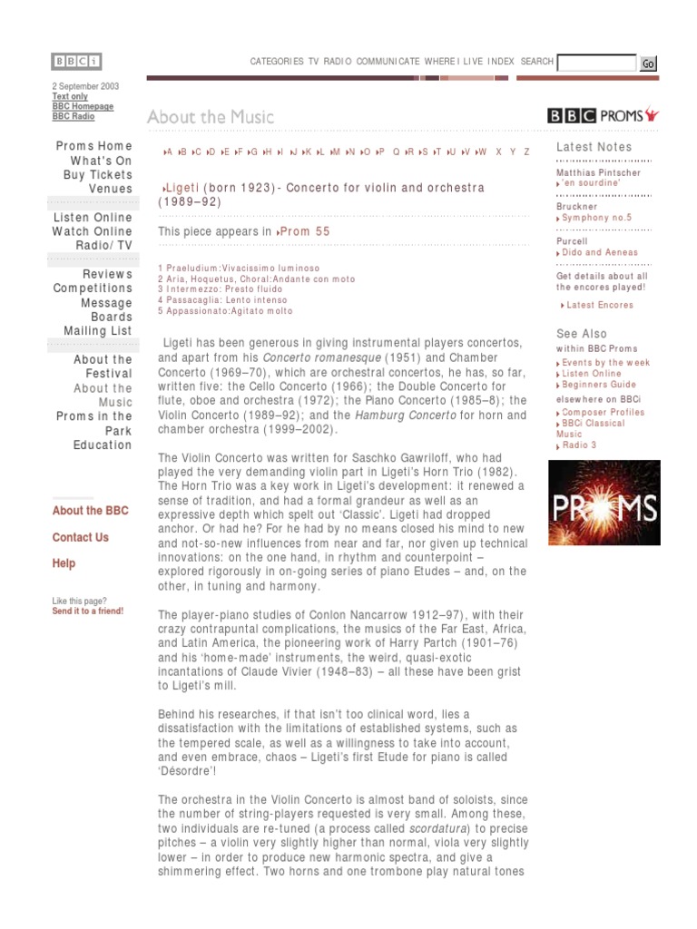 Ligeti Violin Concerto Programme Note PDF Concerto Orchestras