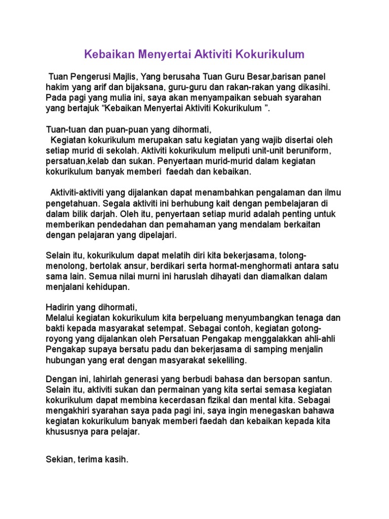 Kebaikan Menyertai Aktiviti Kokurikulum Pdf